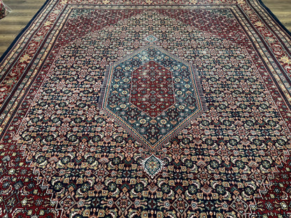 Indo Persian Bidjar Rug 9x12 Wool Handmade Carpet Dark Blue - Nuvé