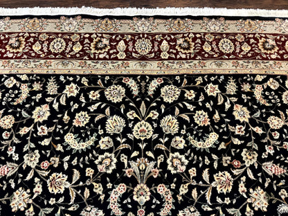 Sino Persian Rug 9x12, Fine Elegant Oriental Carpet 200 KPSI, Black and Dark Red, Allover Floral - Nuvé