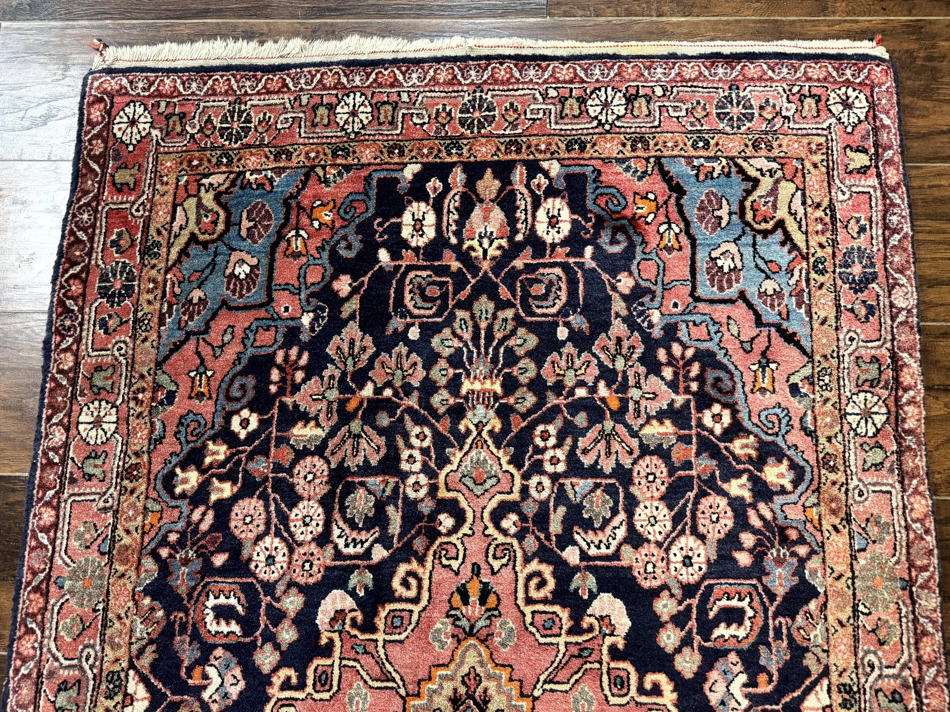 Persian Rug 3x5, Jozan Sarouk Rug, Navy Blue and Coral, Medallion Rug, Semi Antique - Nuvé
