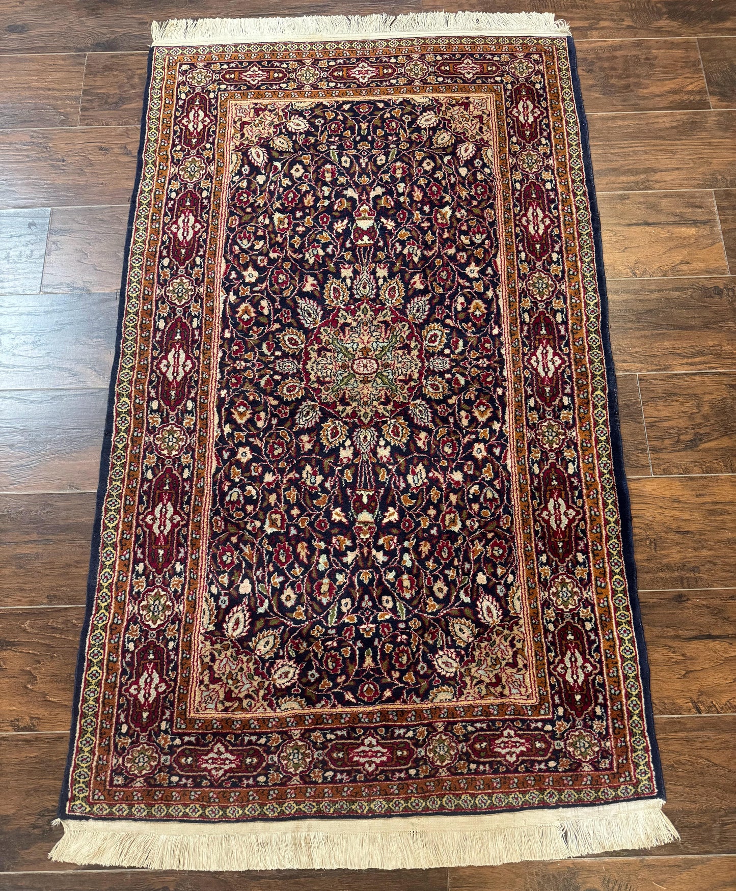 Indo Kashmiri Rug 3x5, Navy Blue, Very Fine 400 KPSI, Pair A - Nuvé