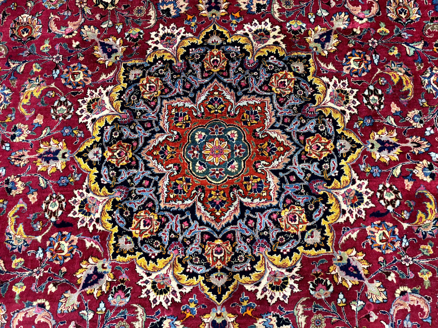 Red Persian Mashad Rug 10x13 - Floral Medallion Signed By Masterweaver - Nuvé