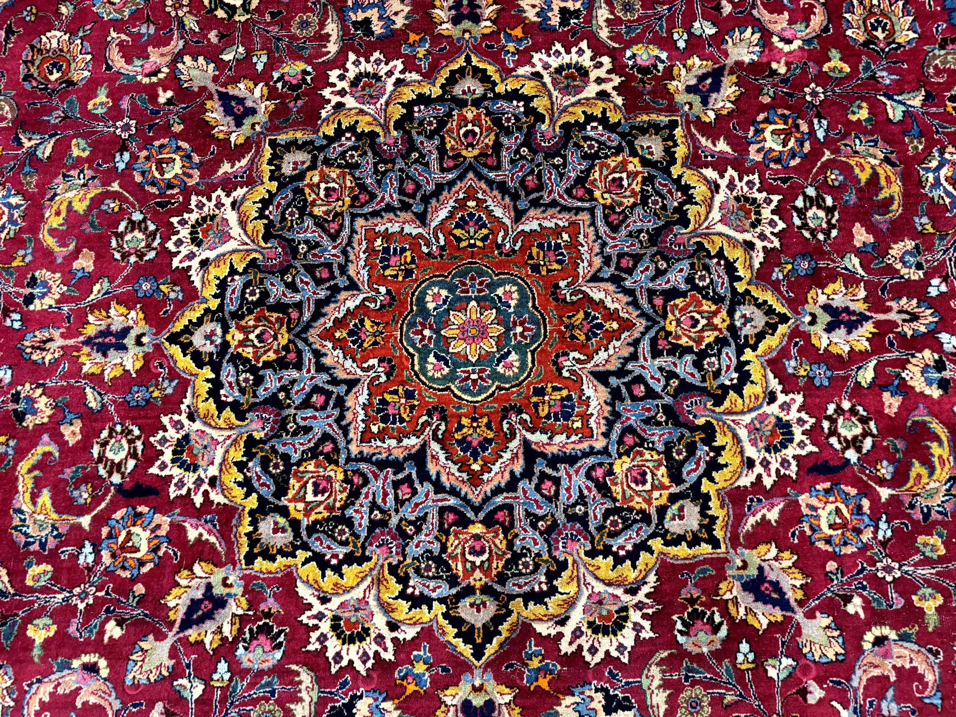 Red Persian Mashad Rug 10x13 - Floral Medallion Signed By Masterweaver - Nuvé