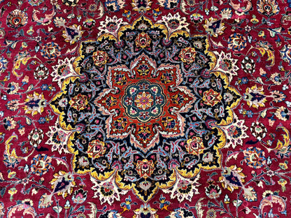 Red Persian Mashad Rug 10x13 - Floral Medallion Signed By Masterweaver - Nuvé