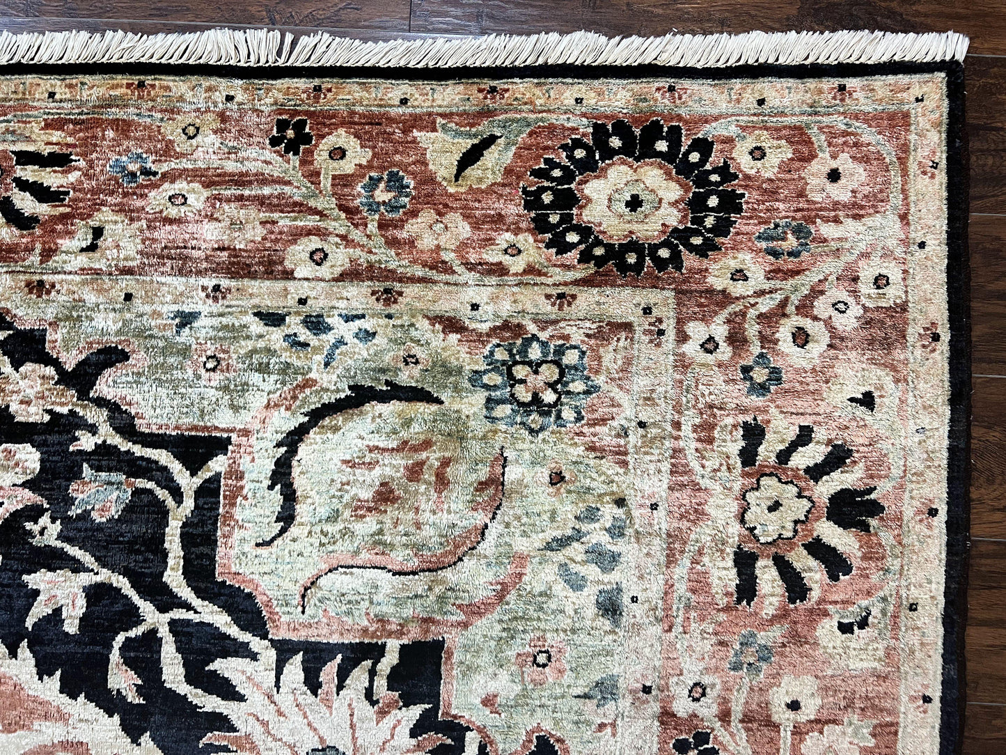 Pak Persian Rug 8x10, Pakistani Mahal Sultanabad Carpet, Signature from Master Weaver, Shiny Wool, Black Red Vintage Handmade Medallion Rug - Nuvé