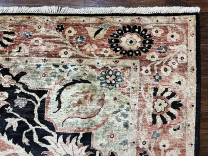 Pak Persian Rug 8x10, Pakistani Mahal Sultanabad Carpet, Signature from Master Weaver, Shiny Wool, Black Red Vintage Handmade Medallion Rug - Nuvé