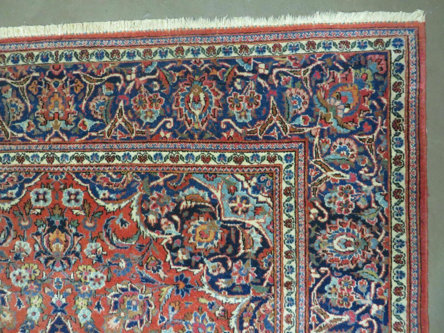 Persian Kashan Rug 4x7, Red and Navy Blue Semi Antique Vintage Wool Oriental Carpet, Hand Knotted Rug, Floral Medallion, High Quality Fine Carpet - Nuvé