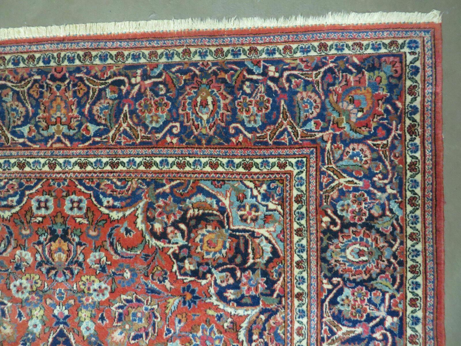 Persian Kashan Rug 4x7, Red and Navy Blue Semi Antique Vintage Wool Oriental Carpet, Hand Knotted Rug, Floral Medallion, High Quality Fine Carpet - Nuvé
