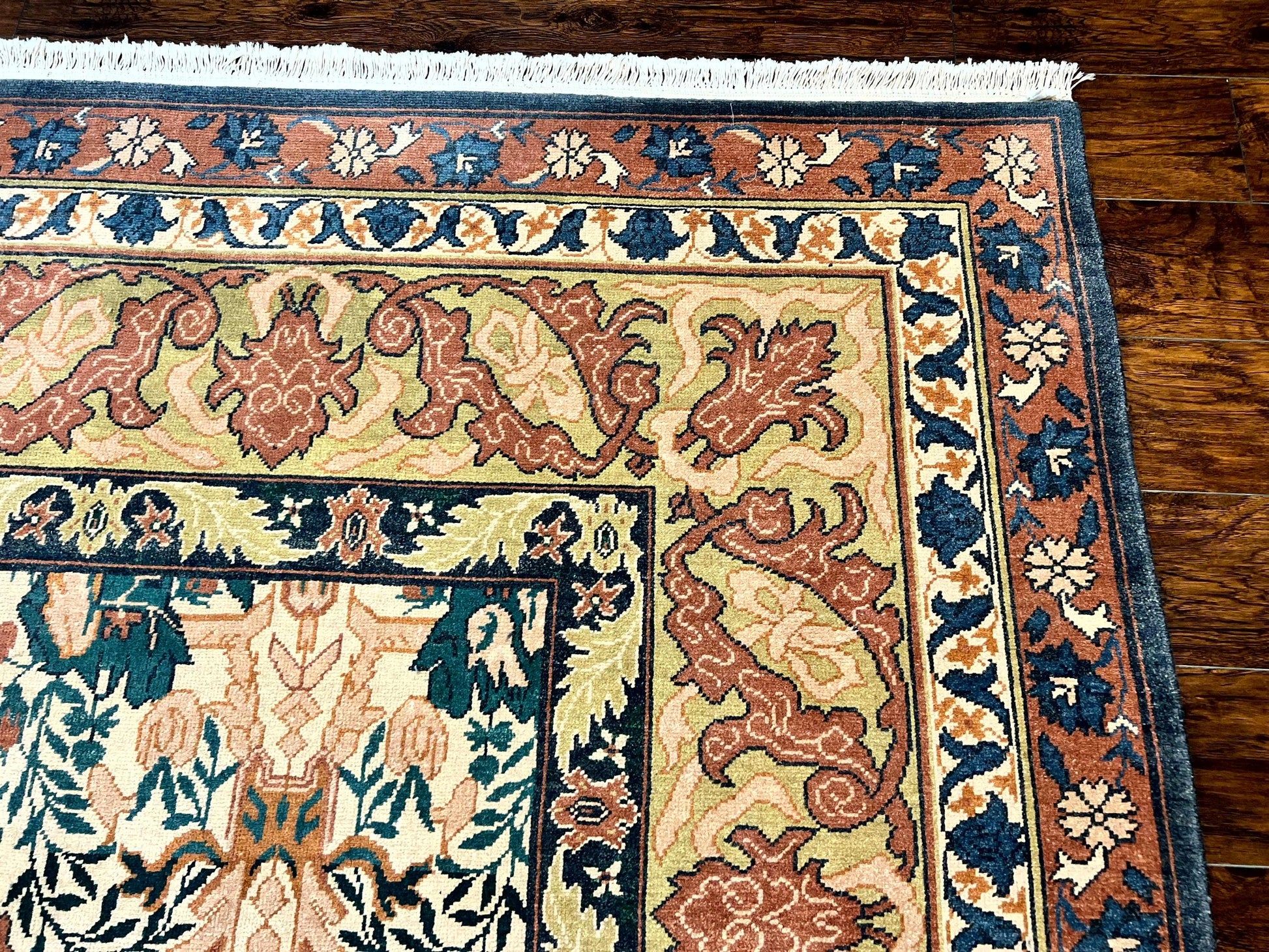 10x13 Wool Rug, Floral Pattern, Birds, Handmade Vintage Carpet, Couristan Rug, Beige - Nuvé