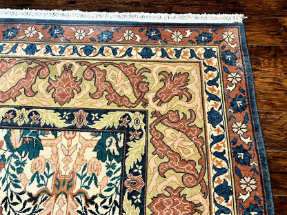 10x13 Wool Rug, Floral Pattern, Birds, Handmade Vintage Carpet, Couristan Rug, Beige - Nuvé