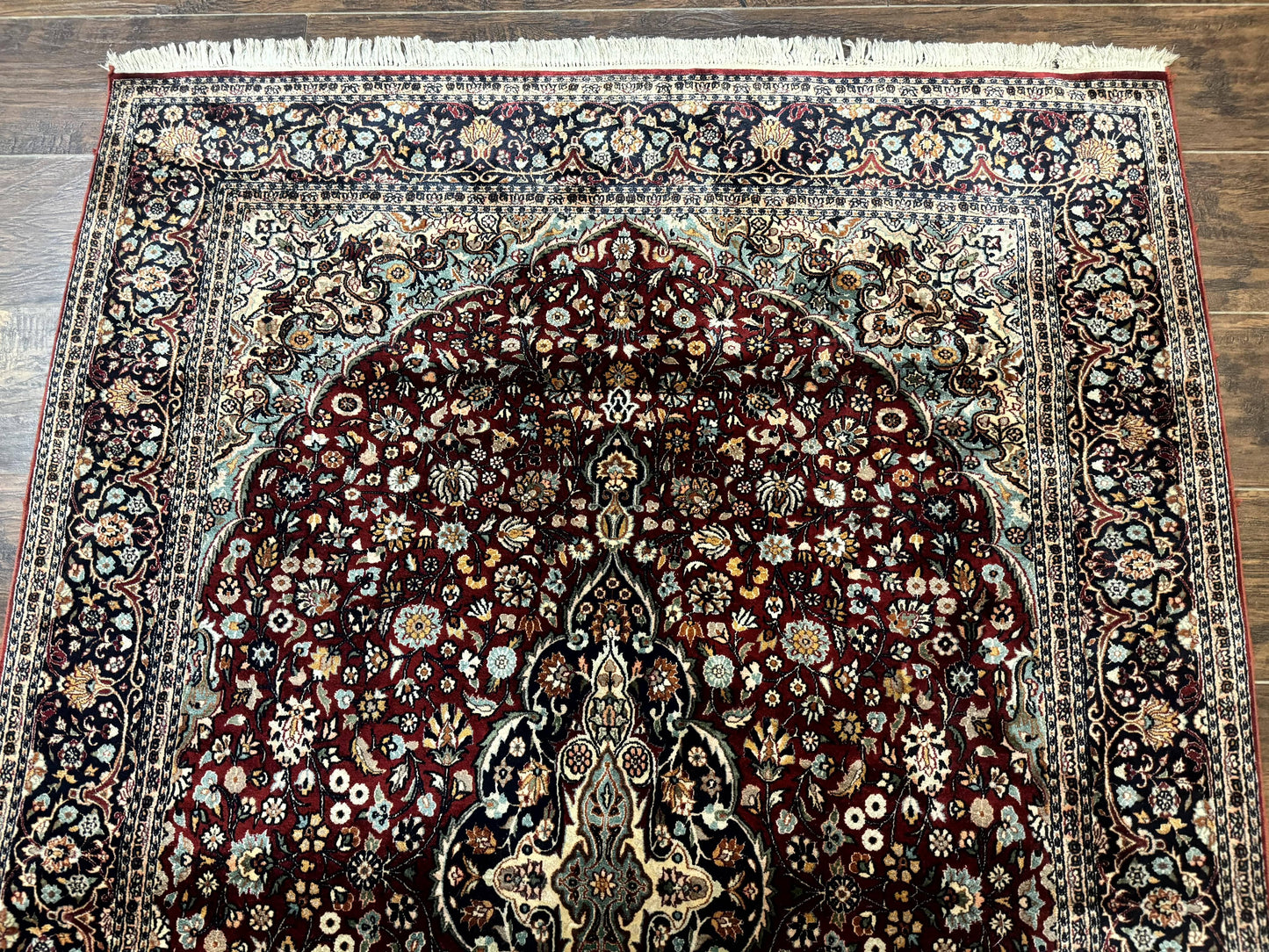 4x6 Silk Rug, Very Fine 650 KPSI, Silk Persian Carpet, Red, Floral Medallion, Sino Persian - Nuvé