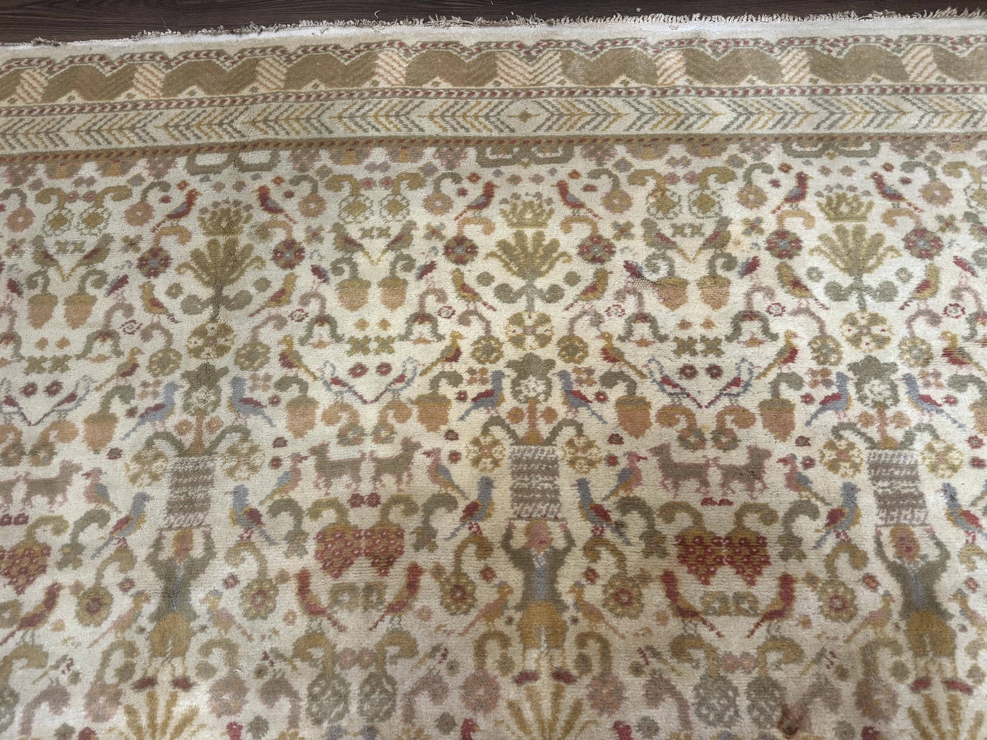 Large Spanish Portuguese Rug 9x15, Beige, Vintage, Allover Pattern, Wool - Nuvé