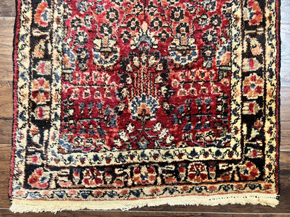 Antique Persian Runner Rug 2.9 x 17, Rare Sarouk Runner, Handmade Wool Rug for Hallway, Red, Floral - Nuvé