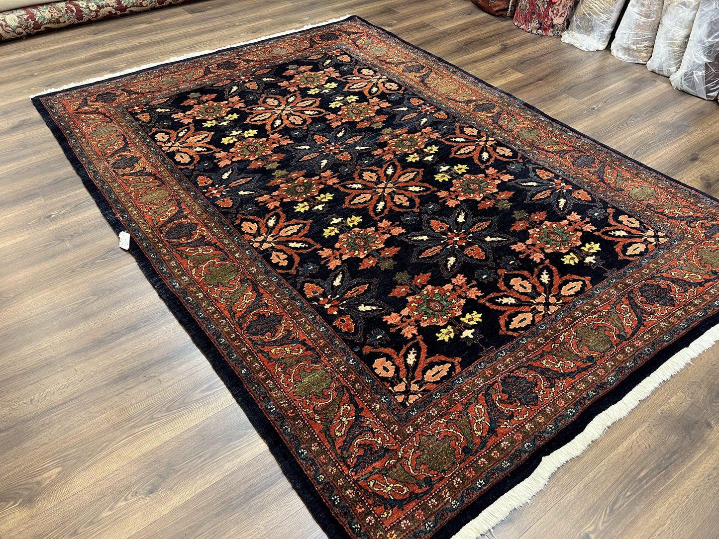 Wonderful Persian Rug 7x10, Navy Blue and Red, Allover Floral Pattern, Bidjar Carpet, Authentic Oriental Rug 7 x 10, Wool Hand Knotted Rug - Nuvé