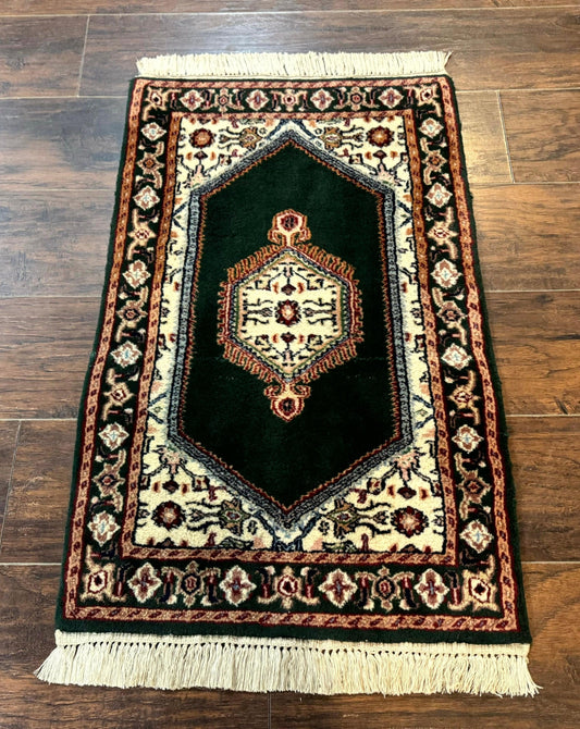 Small Indo Persian Dark Green Rug 2x3, Geometric Semi Open Field - Nuvé