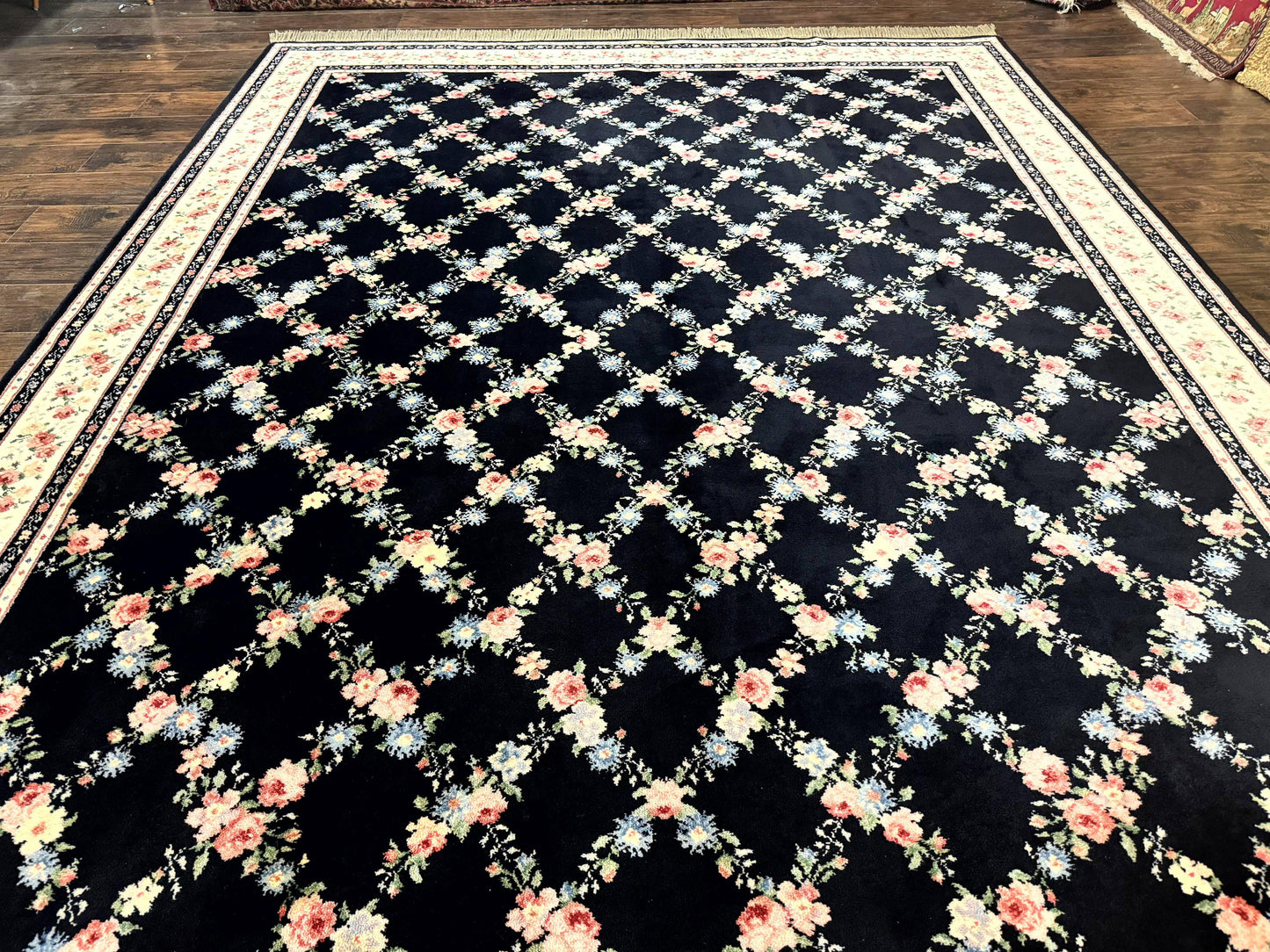 Karastan Rug 8.8 x 12, Garden of Eden #509/1270, Ebony Trellis, Vintage Discontinued Wool Pile Karastan Carpet - Nuvé