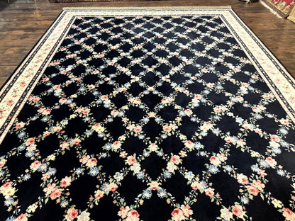 Karastan Rug 8.8 x 12, Garden of Eden #509/1270, Ebony Trellis, Vintage Discontinued Wool Pile Karastan Carpet - Nuvé