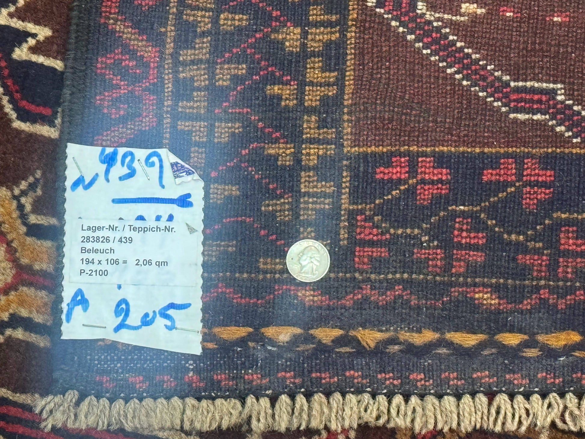 Afghan Rug 3x7, Maroon and Navy Blue, Balouch Carpet, Tribal Rug, New - Nuvé