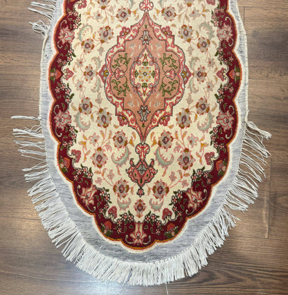 Small Oval Persian Tabriz Rug 2x4, Kork Wool and Silk Highlights, Fine 260 KPSI - Nuvé