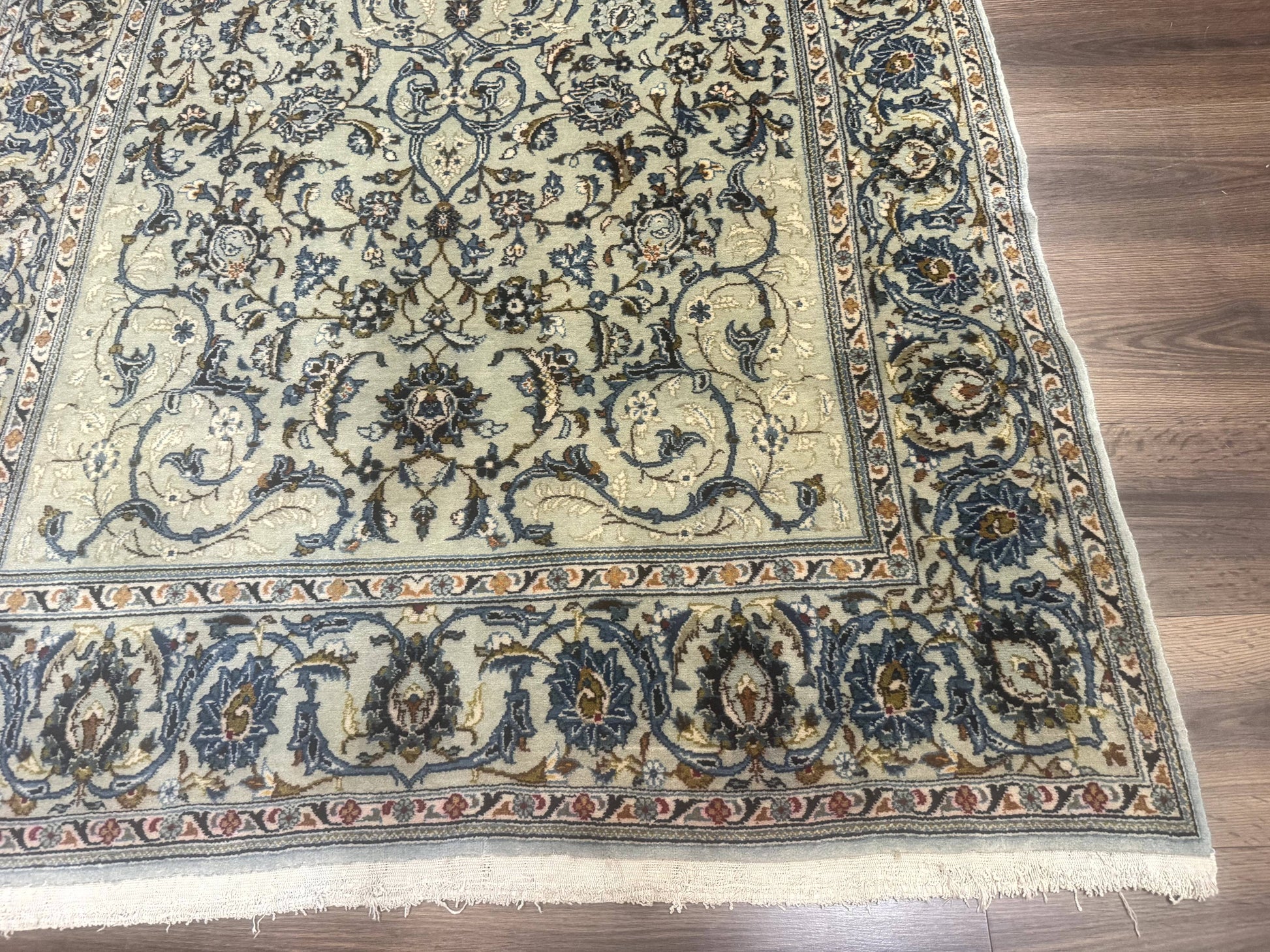 Persian Kashan Rug, Unique Colors, 225 KPSI, Light Green and Light Blue - Nuvé