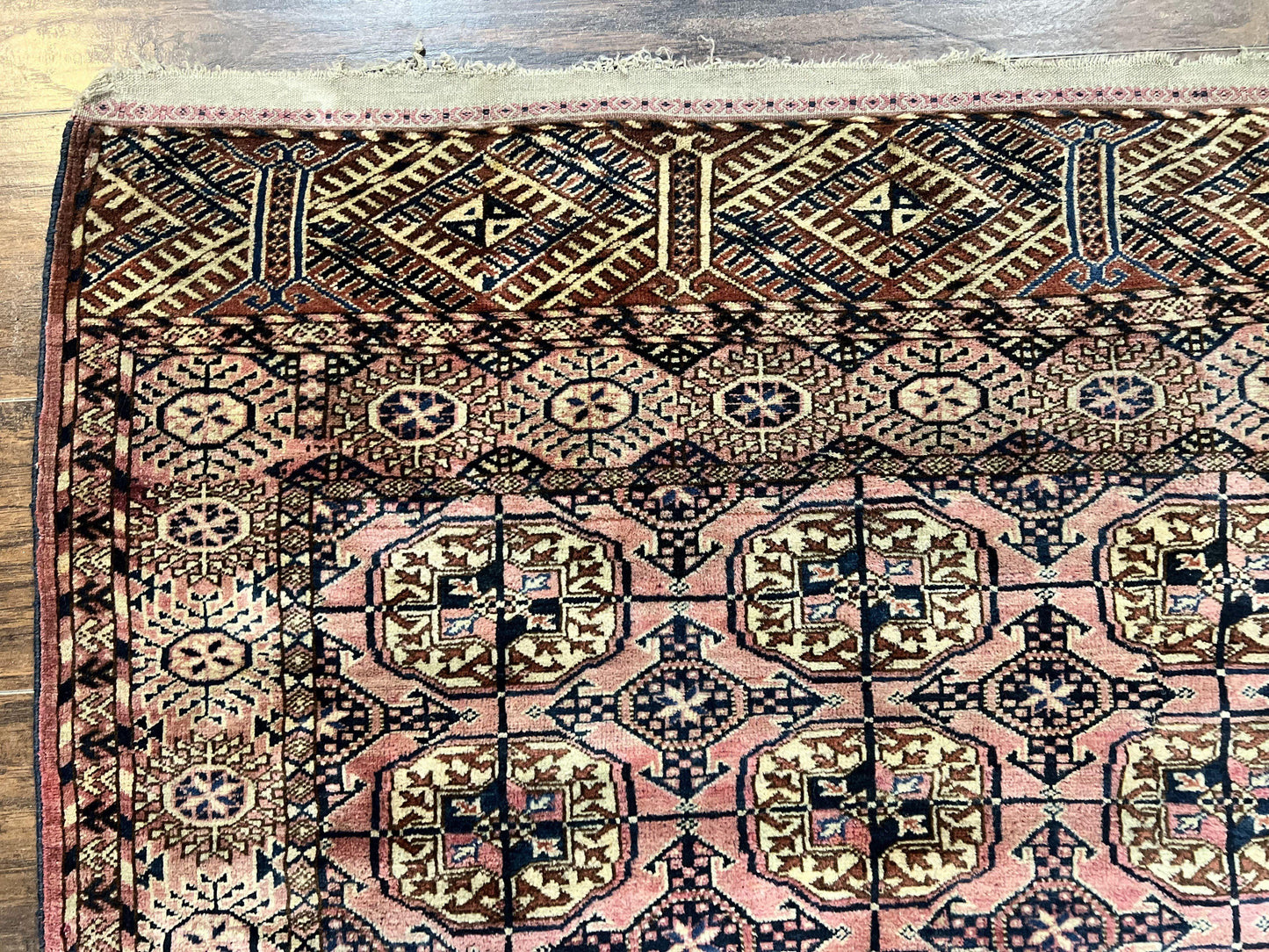 Persian Turkoman Rug 4x6, Wool Hand Knotted Antique Bokhara Carpet, Red Pink, Handmade Tribal Oriental Rug 4 x 6 ft - Nuvé
