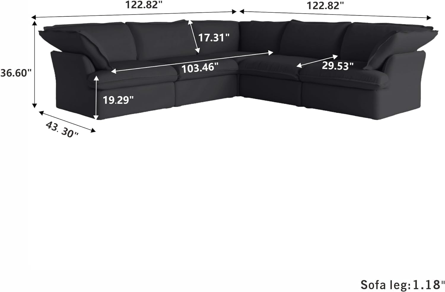 Sabi Modular Boucle Cloud Sofa - Obsidian Black - 5-Seater Corner Sectional (V-Shaped) - Nuvé