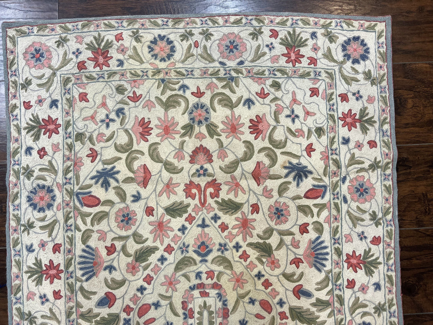 Hand Stitched Indian Rug 4x5, Floral, Vintage Hand Embroidered Rug - Nuvé