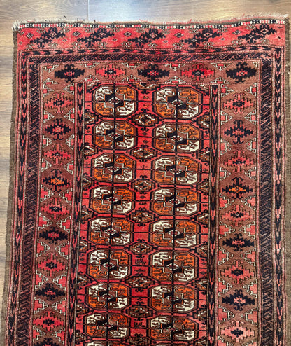 Antique Turkoman Rug 3.7 x 6.7, Red, Wool Runner Rug - Nuvé