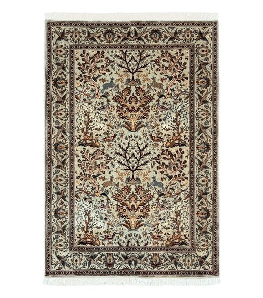 Wonderful Persian Tabriz Rug 3x5, Tree of Life, Animal Pictorials, Birds, Wool & Silk Highlights, Fine 330 KPSI