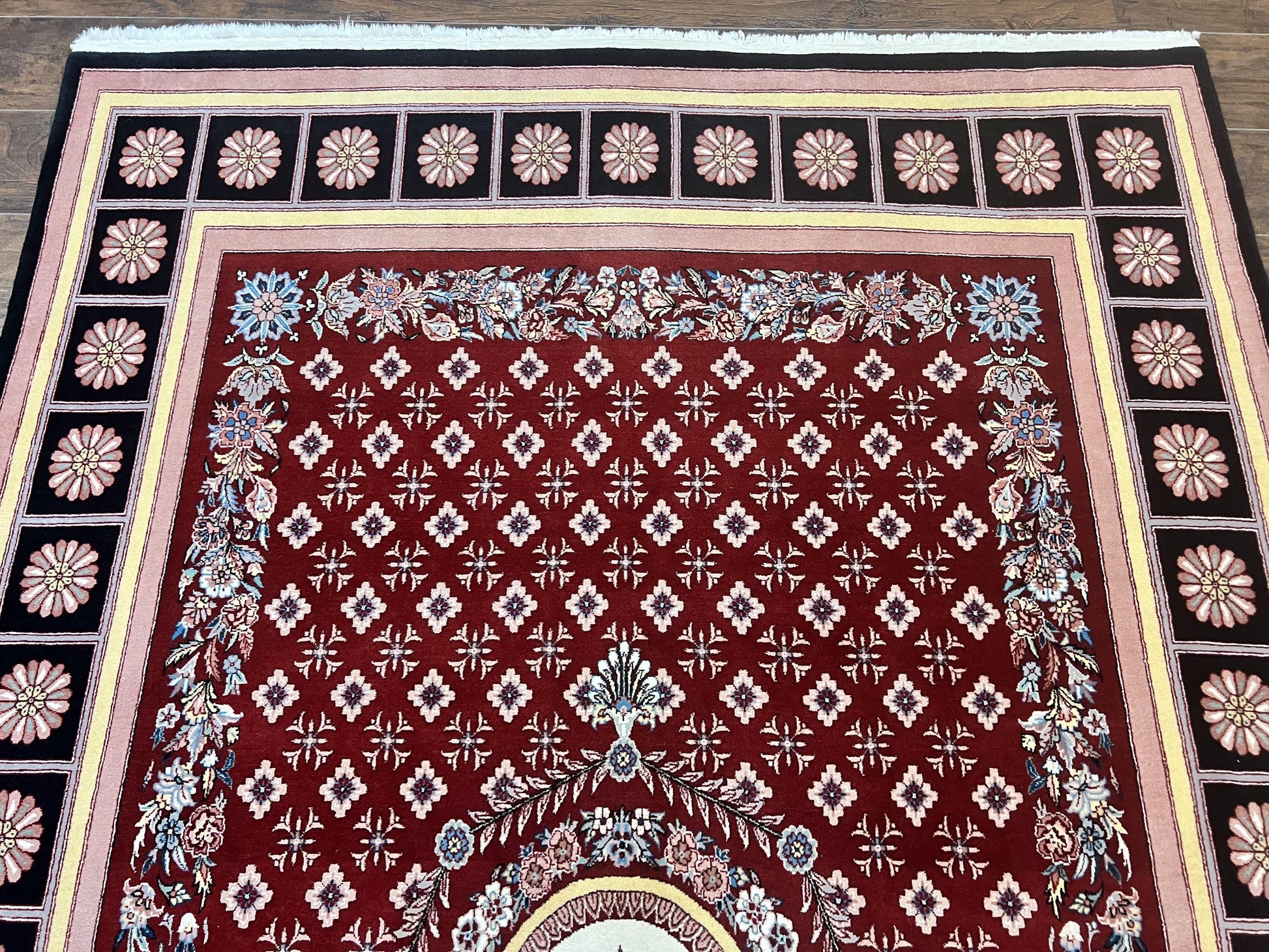 Pakistani Rug 6x9, European Aubusson Design, Wool Handmade Vintage Carpet, Dark Red, 6 x 9 Medium Sized Rug - Nuvé