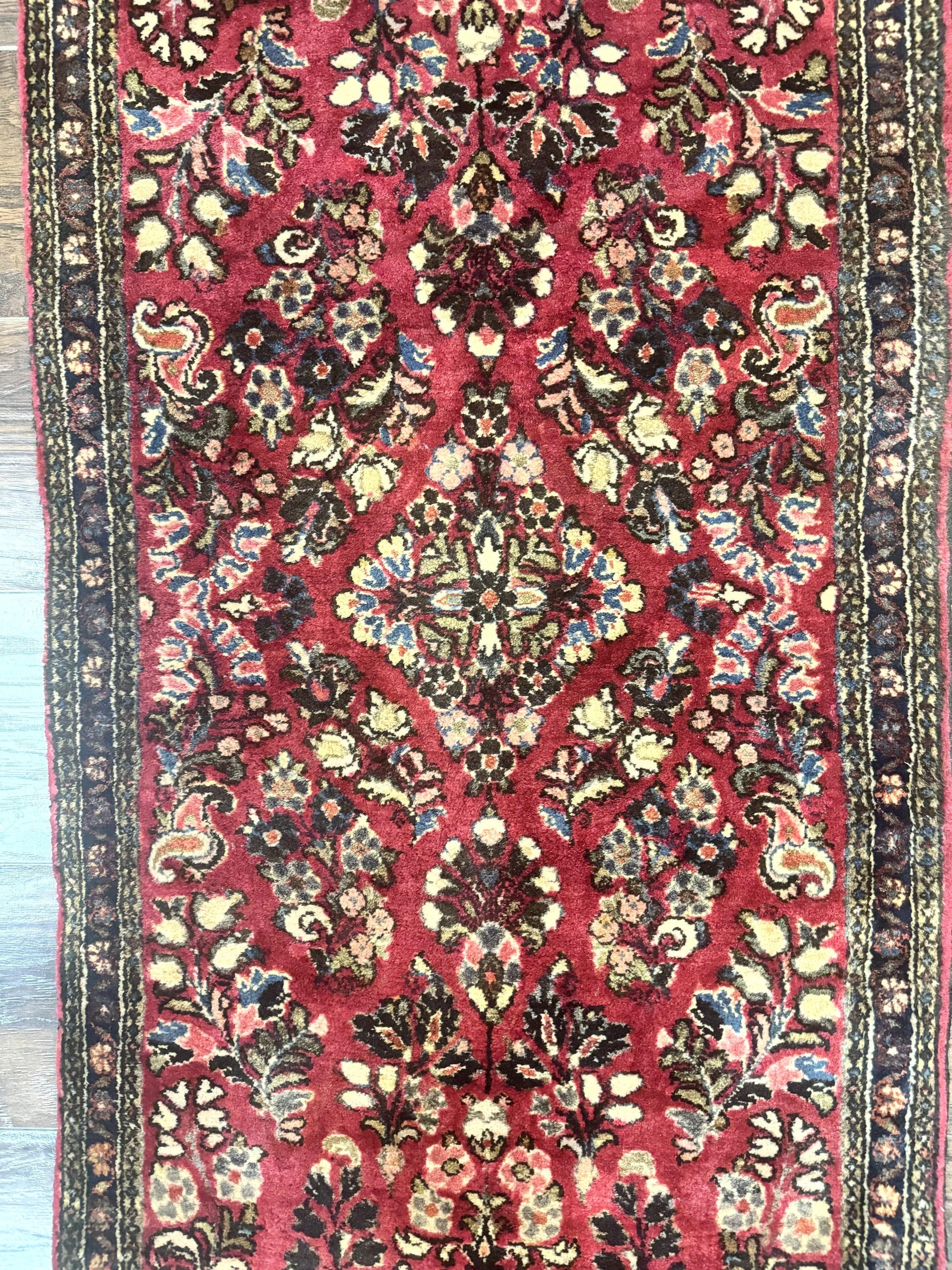 Small Persian Sarouk Rug 2x4, Floral, Red Hand Knotted Wool Traditional Oriental Carpet, Antique Persian Rug 2 x 4 - Nuvé