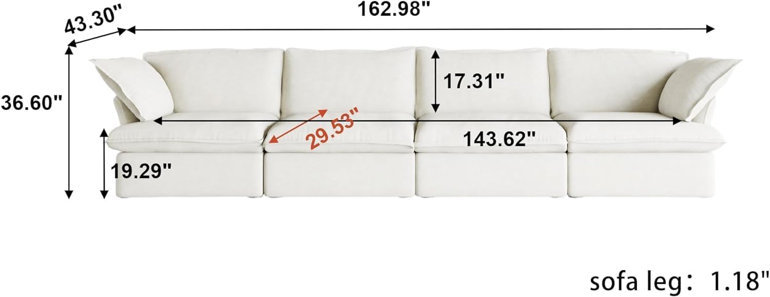 Sabi Modular Boucle Cloud Sofa - Snow White - 4-Seater Sofa - Nuvé