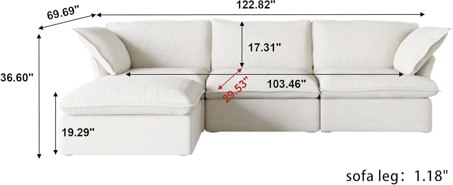 Sabi Modular Boucle Cloud Sofa - Snow White - 3-Seater Sectional Sofa with Ottoman - Nuvé