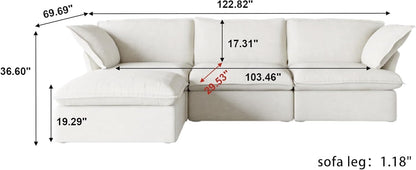 Sabi Modular Boucle Cloud Sofa - Snow White - 3-Seater Sectional Sofa with Ottoman - Nuvé