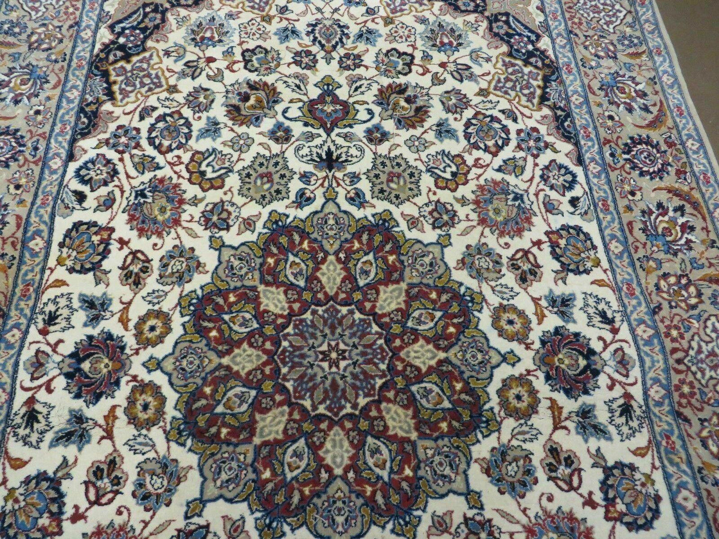 Persian Isfahan Rug 3x6, Fine 650 KPSI, Hand Knotted, Ivory