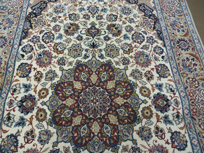 Persian Isfahan Rug 3x6, Fine 650 KPSI, Hand Knotted, Ivory