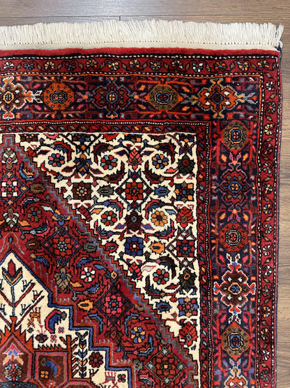 Fine Persian Bidjar Rug 3x5, Geometric Medallion Oriental Bijar Carpet 3 x 5 ft, Ruby Red and Cream, Hand Knotted Wool Rug, Semi Antique Tribal Rug, Nice - Nuvé
