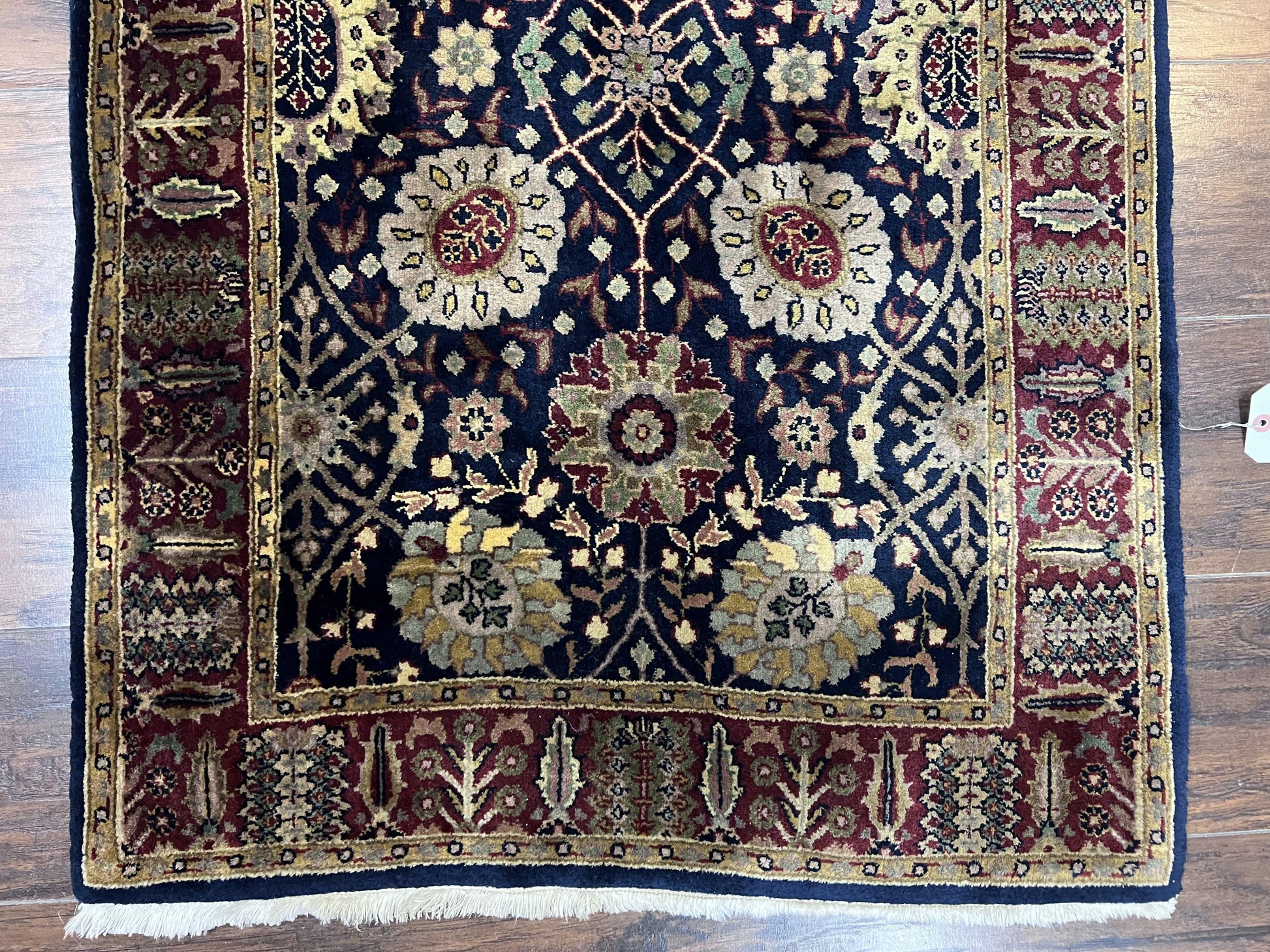 Indo Persian Runner 2.8 x 18, Long Skinny Hallway Wool Runner Rug, Hand Knotted Vintage Floral Allover Traditional Runner Dark Blue Burgundy - Nuvé