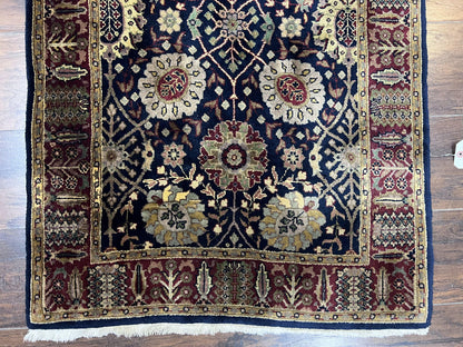 Indo Persian Runner 2.8 x 18, Long Skinny Hallway Wool Runner Rug, Hand Knotted Vintage Floral Allover Traditional Runner Dark Blue Burgundy - Nuvé