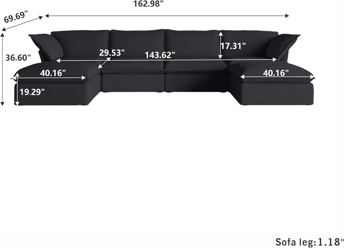 Sabi Modular Boucle Cloud Sofa - Obsidian Black - 4-Seater Sectional Sofa with 2 Ottomans - Nuvé