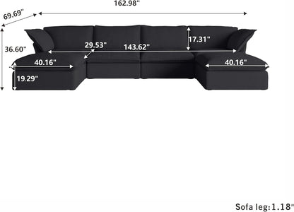 Sabi Modular Boucle Cloud Sofa - Obsidian Black - 4-Seater Sectional Sofa with 2 Ottomans - Nuvé