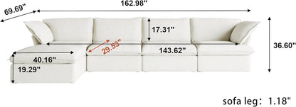 Sabi Modular Boucle Cloud Sofa - Snow White - 4-Seater Sectional Sofa with Ottoman - Nuvé