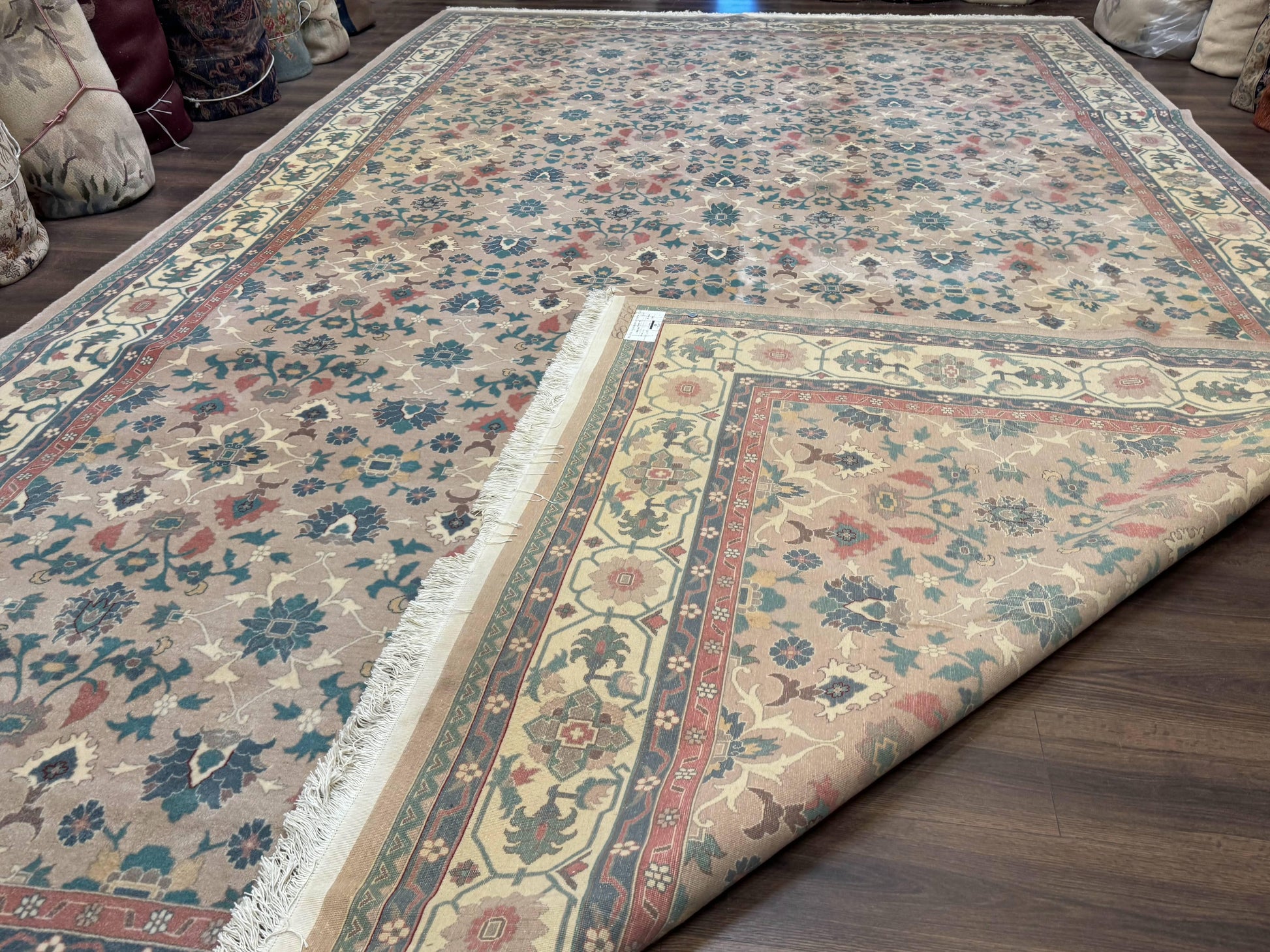 Palace Size Wool Rug 10x18, Sino Persian Kerman Rug, Oversized Hand Knotted Carpet, Light Taupe, Allover Pattern - Nuvé