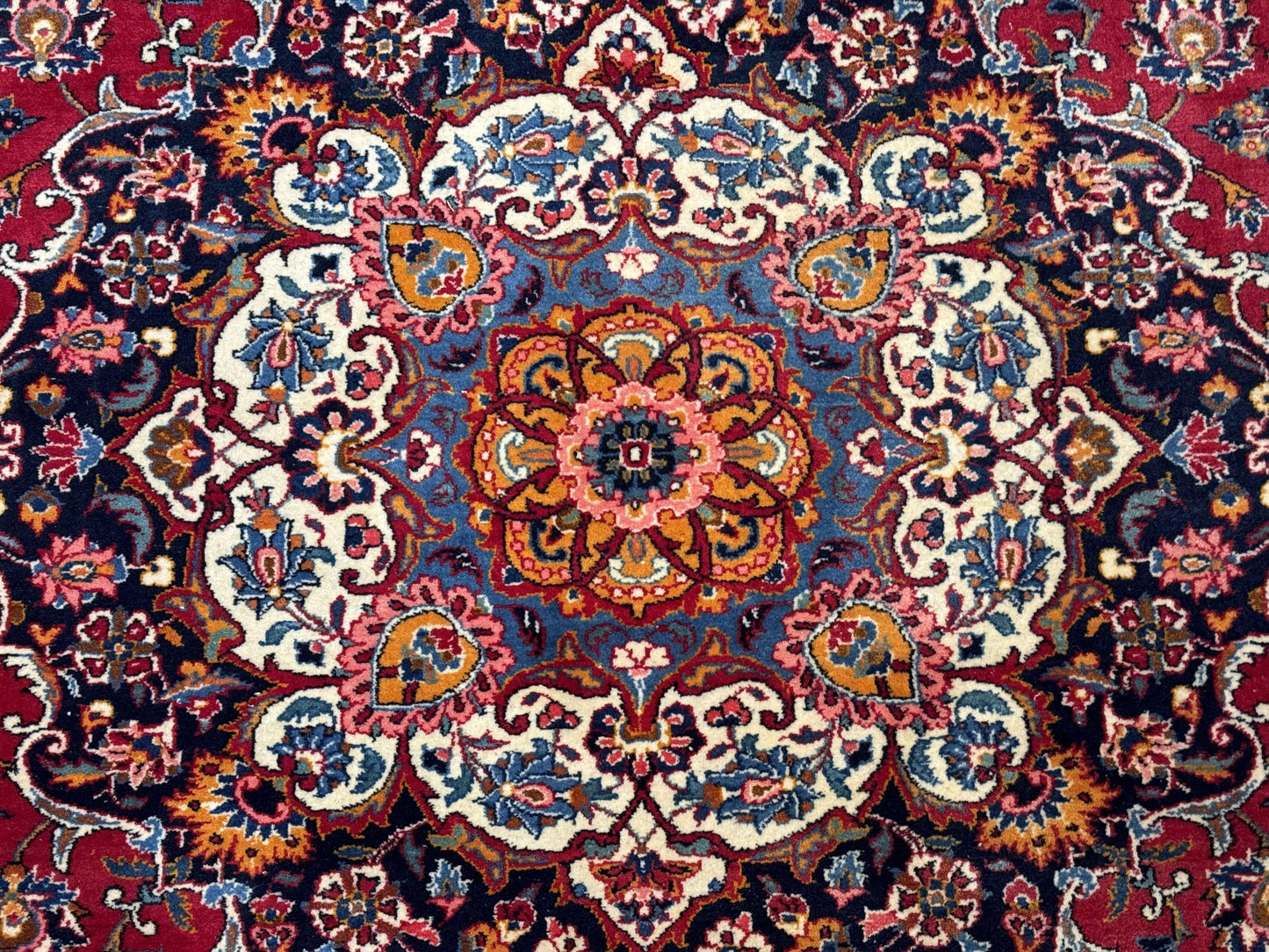 Large Persian Kashan Rug 11x14, Traditional Persian Carpet, Wool, Fine 250 KPSI, Red Navy Blue - Nuvé