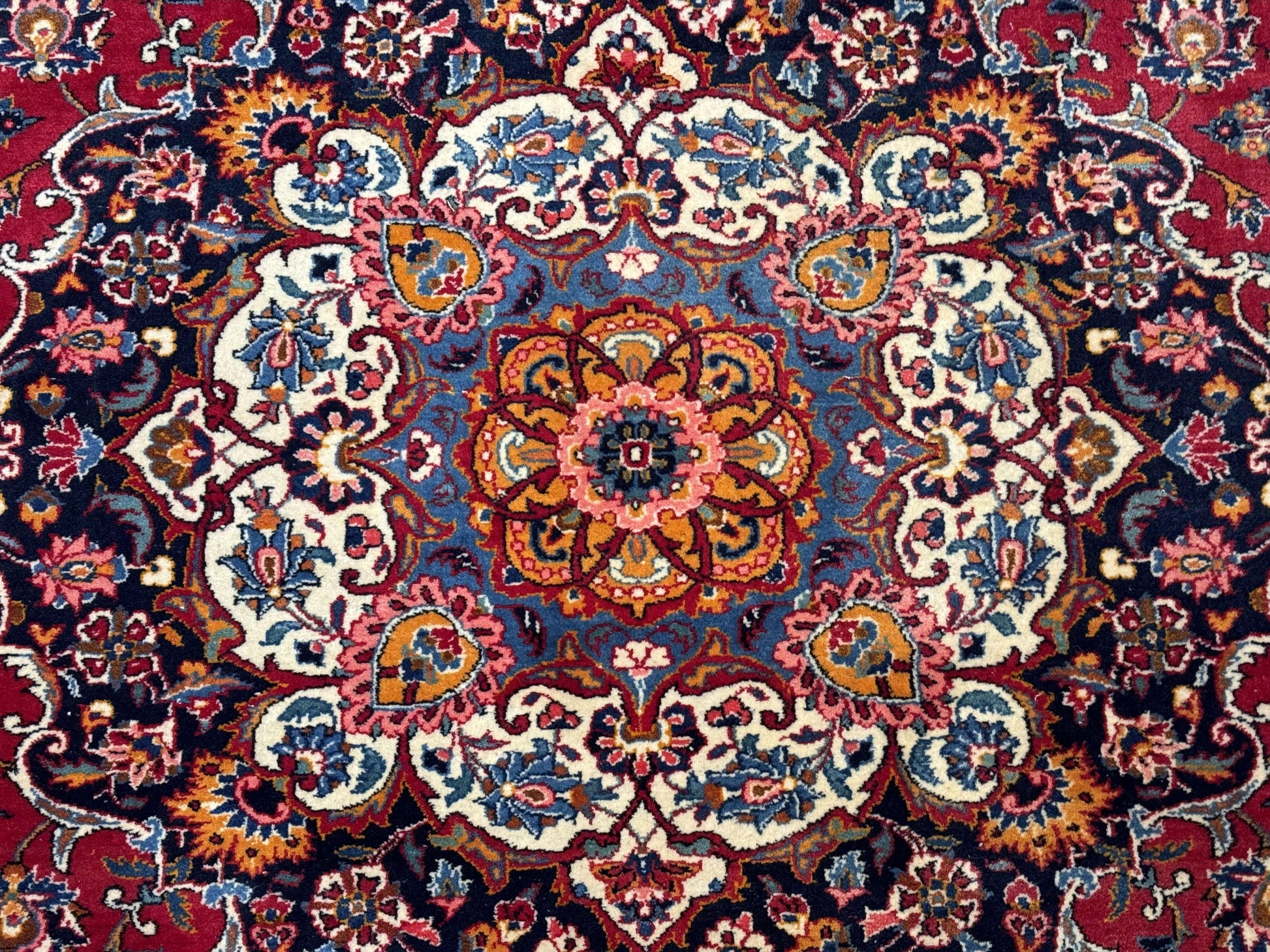 Large Persian Kashan Rug 11x14, Traditional Persian Carpet, Wool, Fine 250 KPSI, Red Navy Blue - Nuvé