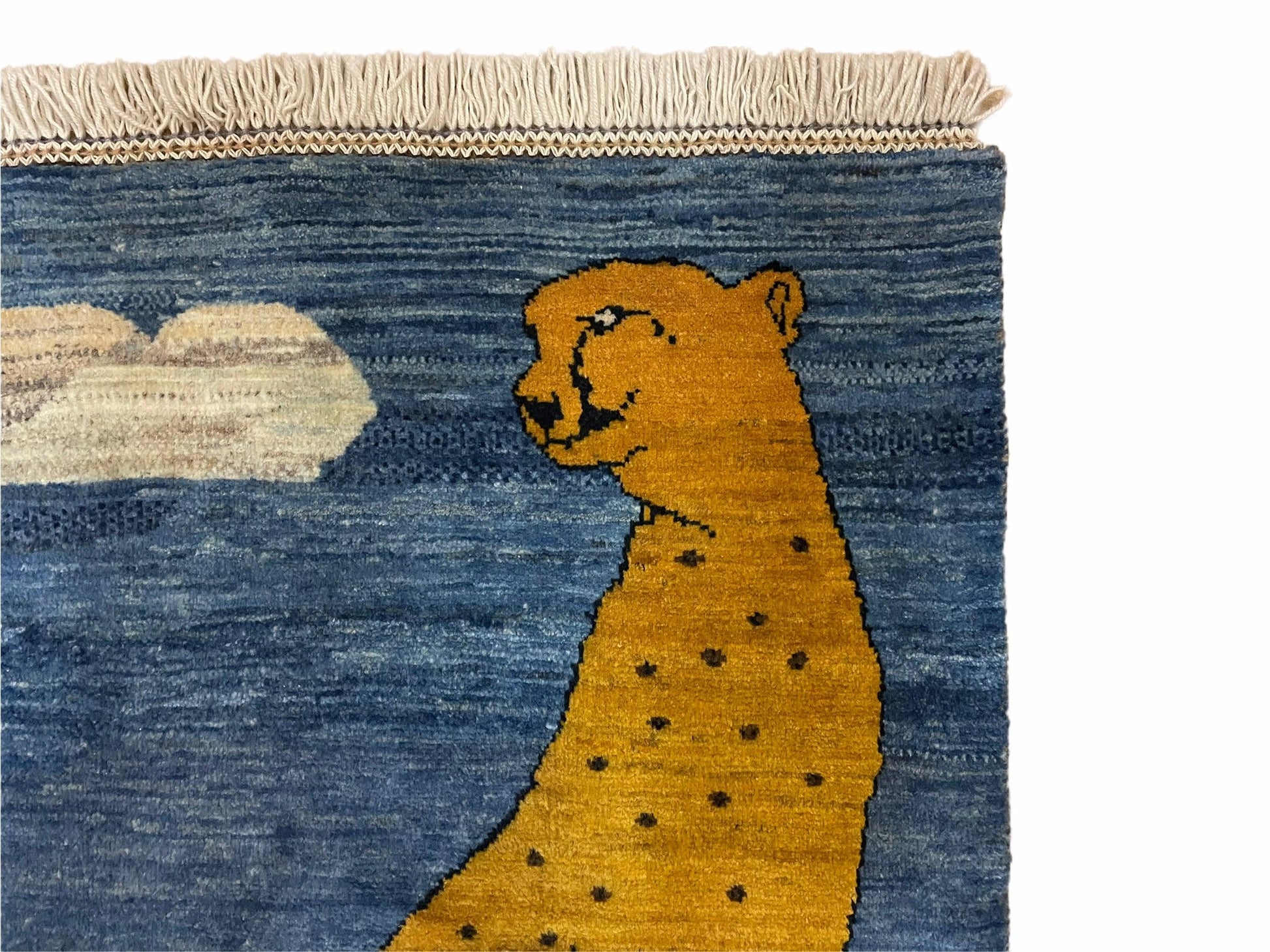 3 x 5 Handmade New Vintage Wool Blue Rug Leopard Lion Jaguar Deer Organic Dyes - Nuvé