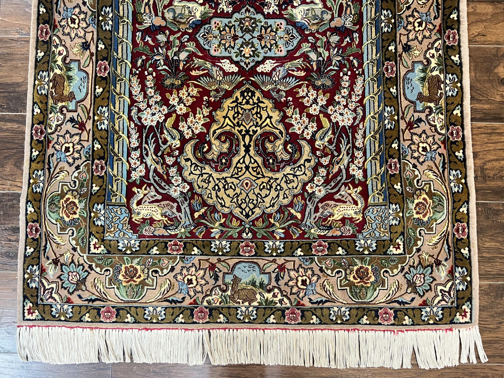 Marvelous Persian Isfahan Rug 3.7 x 5.6, Tree of Life and Animal Pictorials, Handmade Vintage Super Fine 600 KPSI, Kork Wool  Silk Highlights, Rare - Nuvé