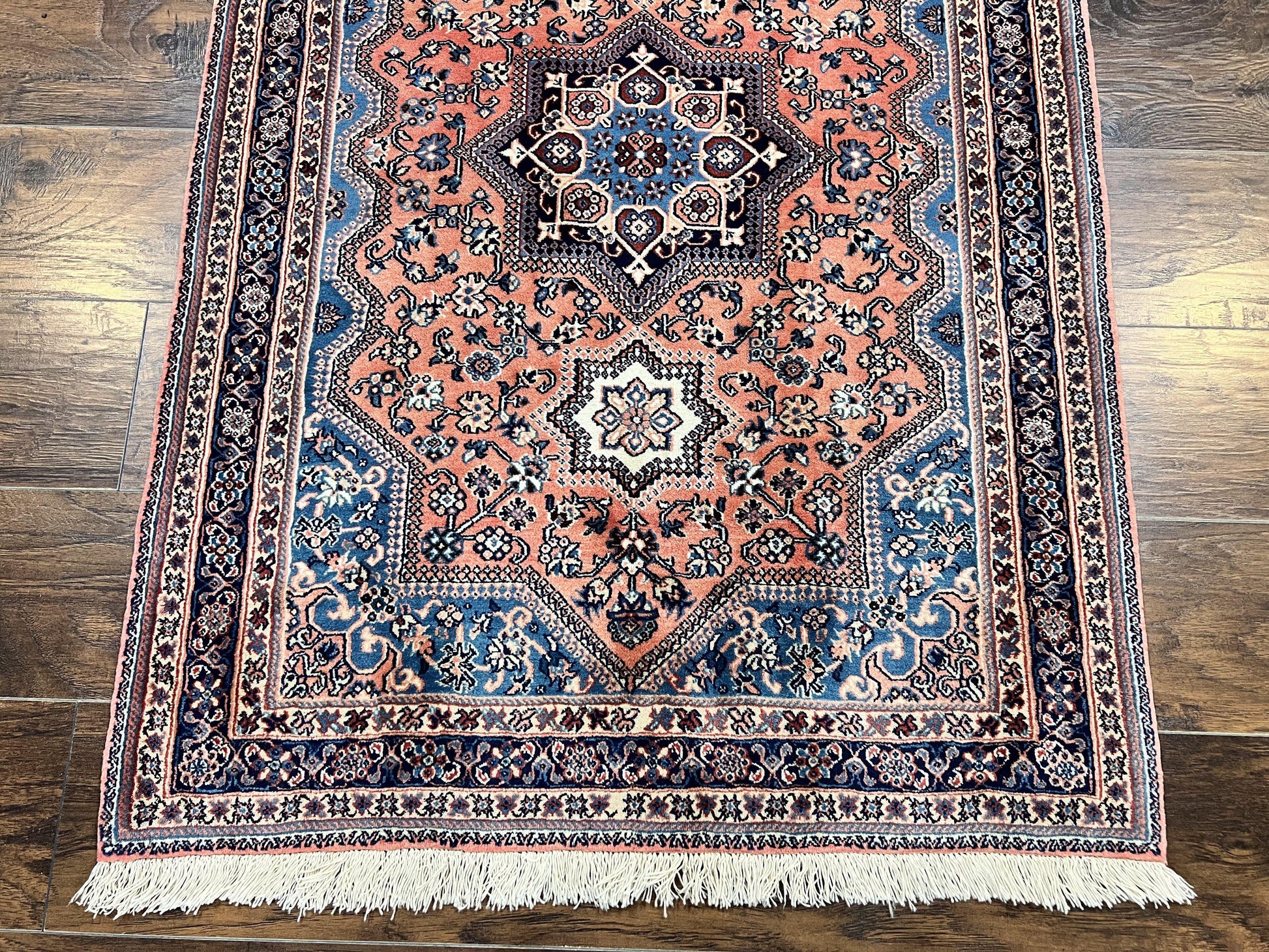 Persian Shiraz Rug 3x5, Geometric Tribal Rug, Wool Hand Knotted Vintage Carpet, Light Red & Blue, Signed by Masterweaver - Nuvé