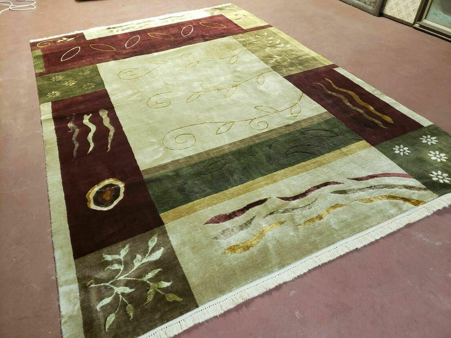 6' X 9' Modern Handmade Tibetan Nepal Wool & Silk Rug Decorative Abstract Gold - Nuvé