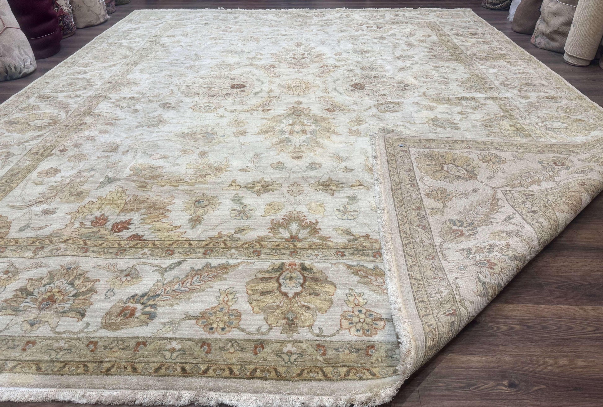 Palace Size Rug 12x15, Neutral Light Colors, Oat, Peshawar Chobi Oushak Rug, Handmade Wool Rug - Nuvé
