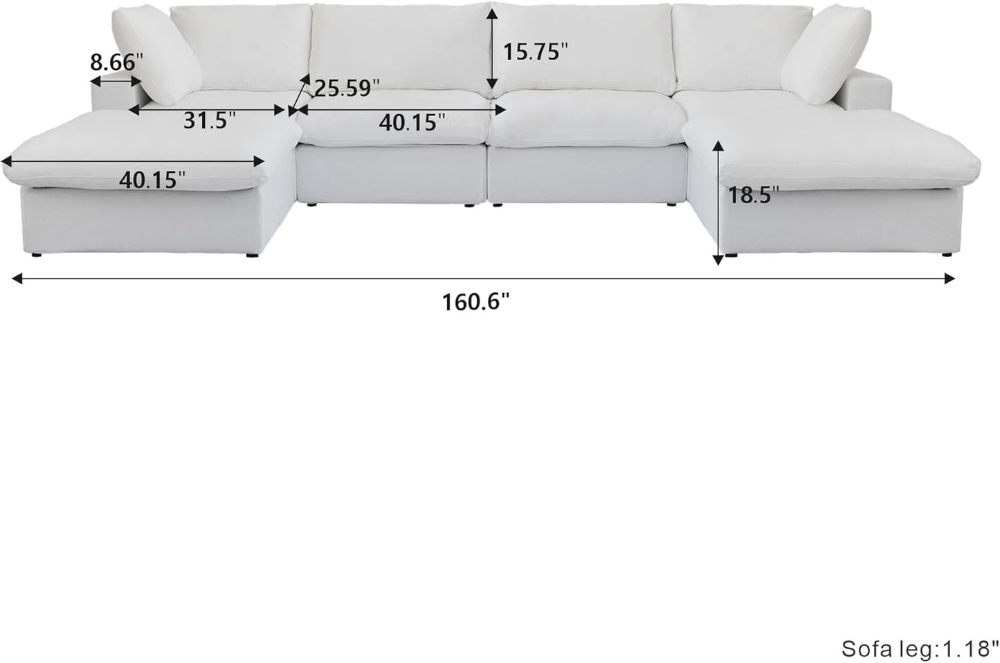 Nuvé® Solace Modular Bouclé Cloud Sofa - Snow White - 4-Seater Sectional Sofa with 2 Ottomans - Nuvé